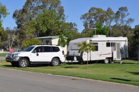 Powered sites for caravans - note good paved road.
